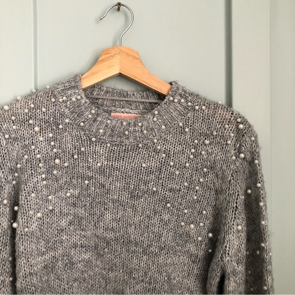 Gray Pearl-covered Crop Sweater Urban Outfitters - Picture 1 of 5